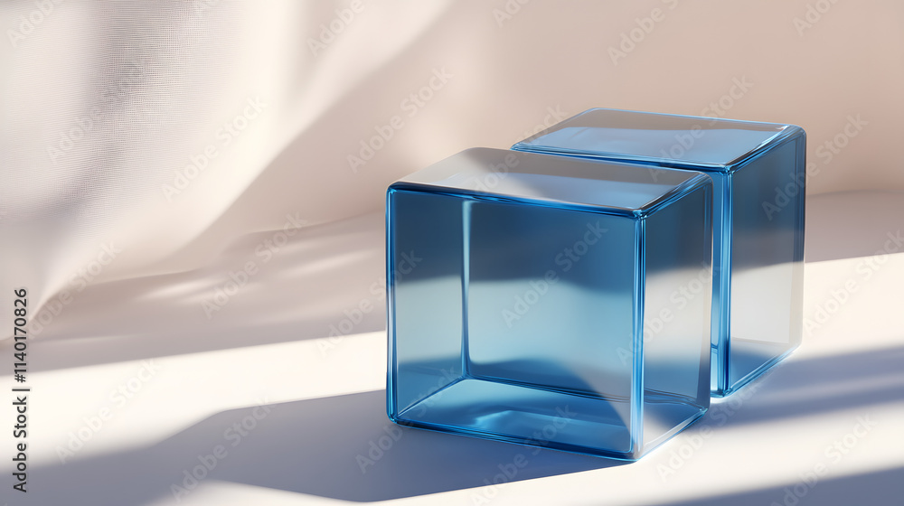 Poster 3d rendered transparent cube graphics with blue colors on a light background. illustration for digit
