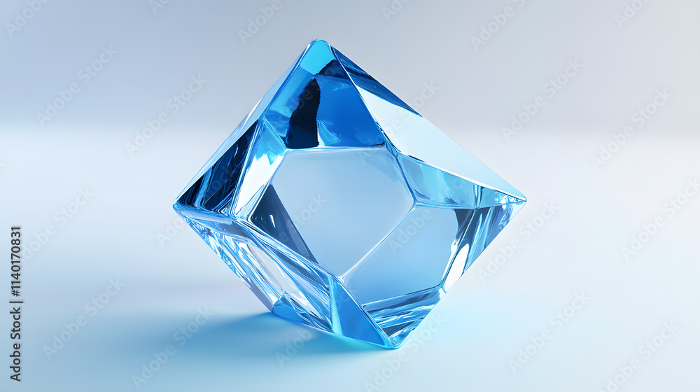 Poster 3d rendered transparent cube graphics with blue colors on a light background. illustration for digit