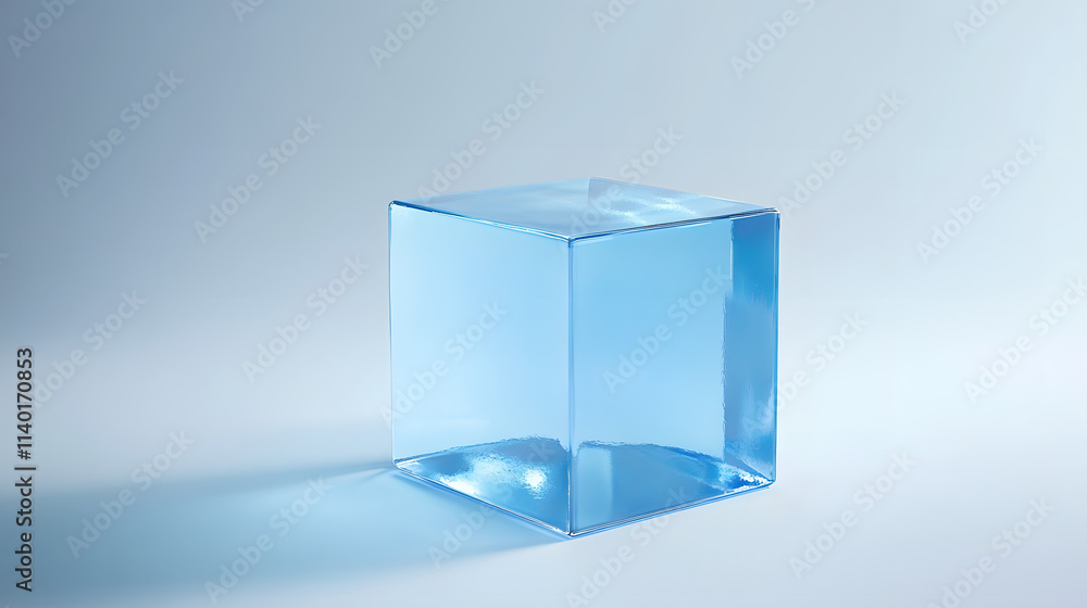Poster 3d rendered transparent cube graphics with blue colors on a light background. illustration for digit