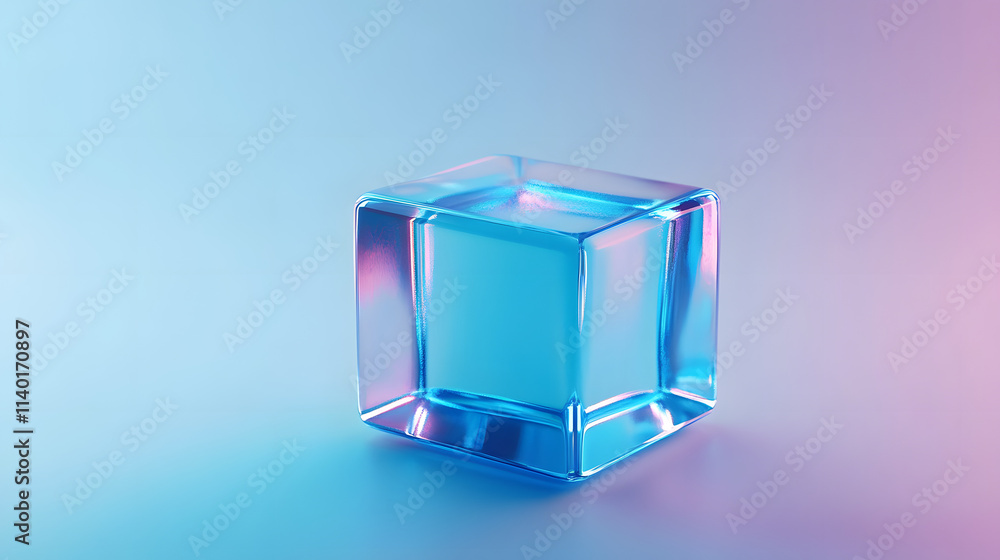 Poster 3d rendered transparent cube graphics with blue colors on a light background. illustration for digit