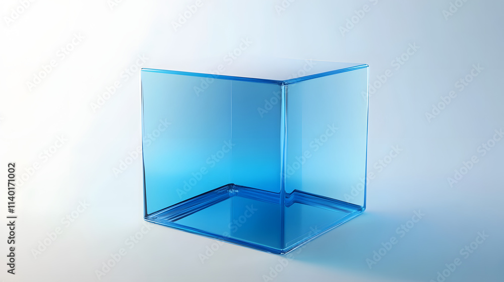 Poster 3d rendered transparent cube graphics with blue colors on a light background. illustration for digit