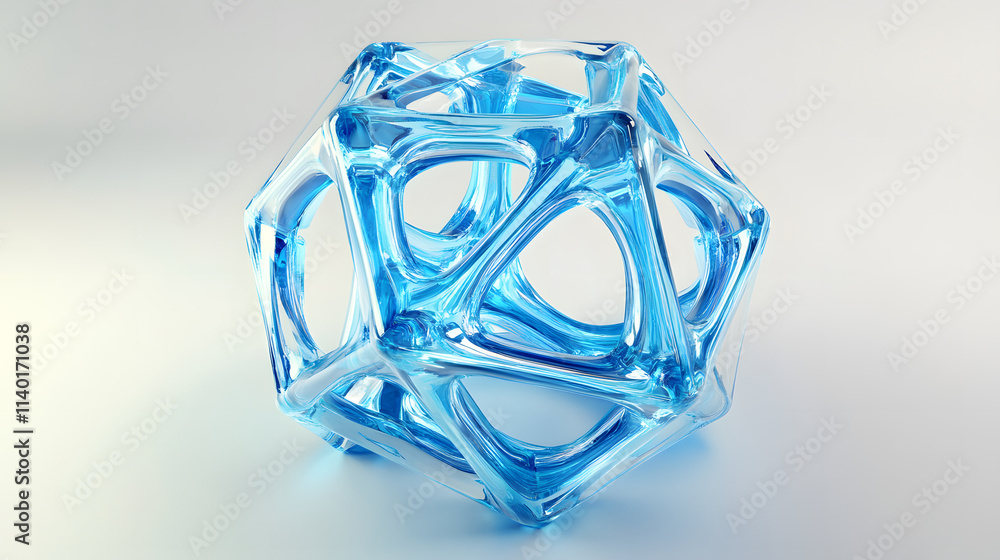 Poster 3d rendered transparent cube graphics with blue colors on a light background. illustration for digit