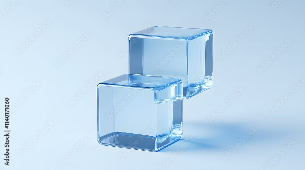 Poster 3d rendered transparent cube graphics with blue colors on a light background. illustration for digit