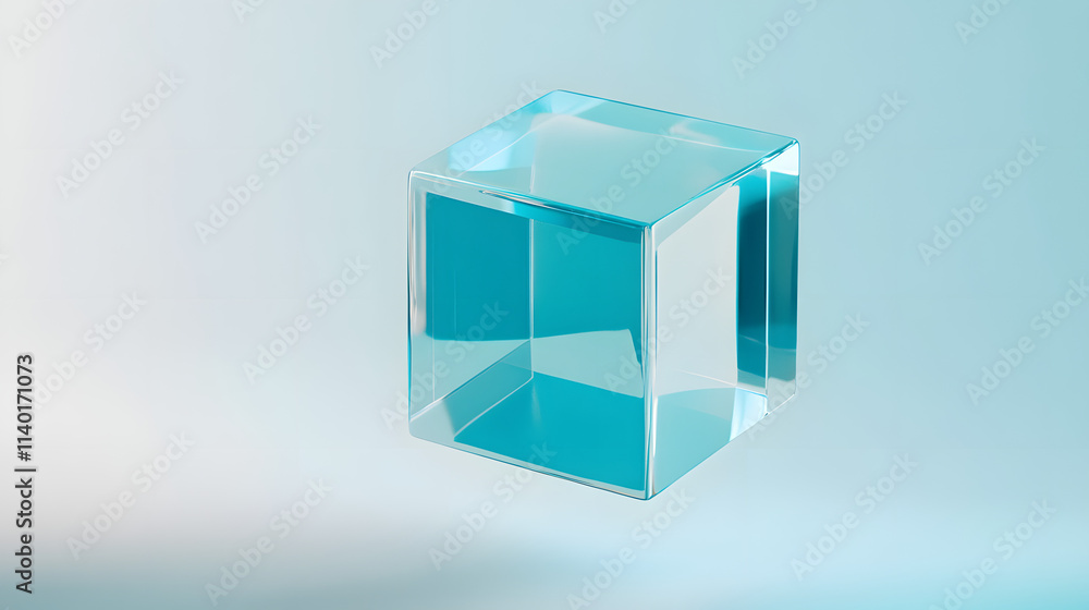 Poster 3d rendered transparent cube graphics with blue colors on a light background. illustration for digit
