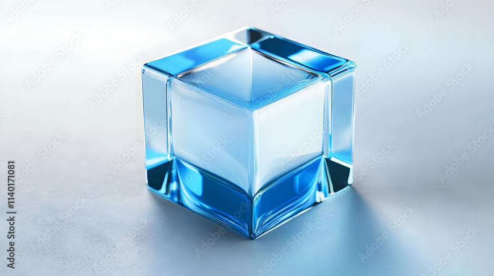 Poster 3d rendered transparent cube graphics with blue colors on a light background. illustration for digit