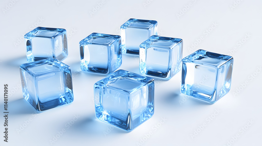 Poster 3d rendered transparent cube graphics with blue colors on a light background. illustration for digit