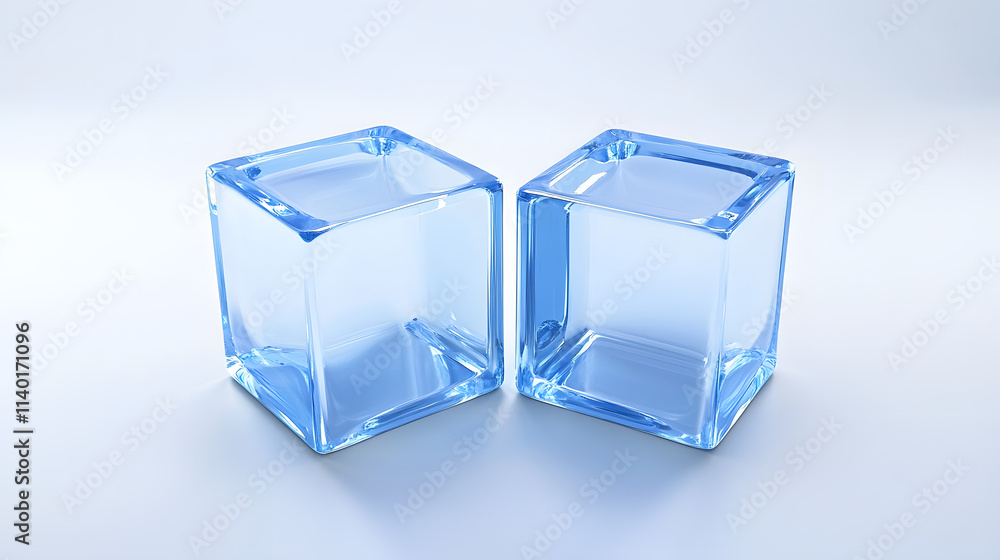 Poster 3d rendered transparent cube graphics with blue colors on a light background. illustration for digit