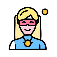 Woman superhero vector illustration, filled style icon editable outline stroke.