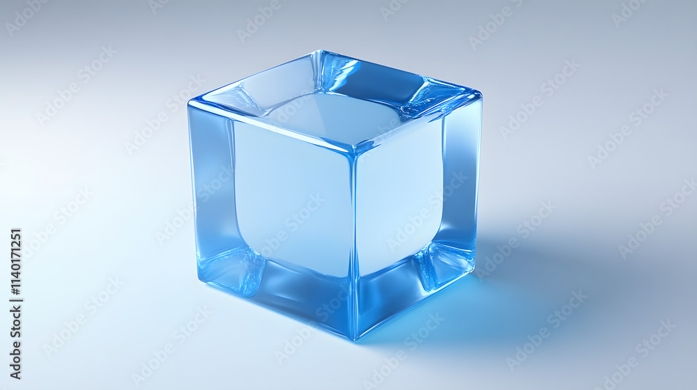 Poster 3d rendered transparent cube graphics with blue colors on a light background. illustration for digit
