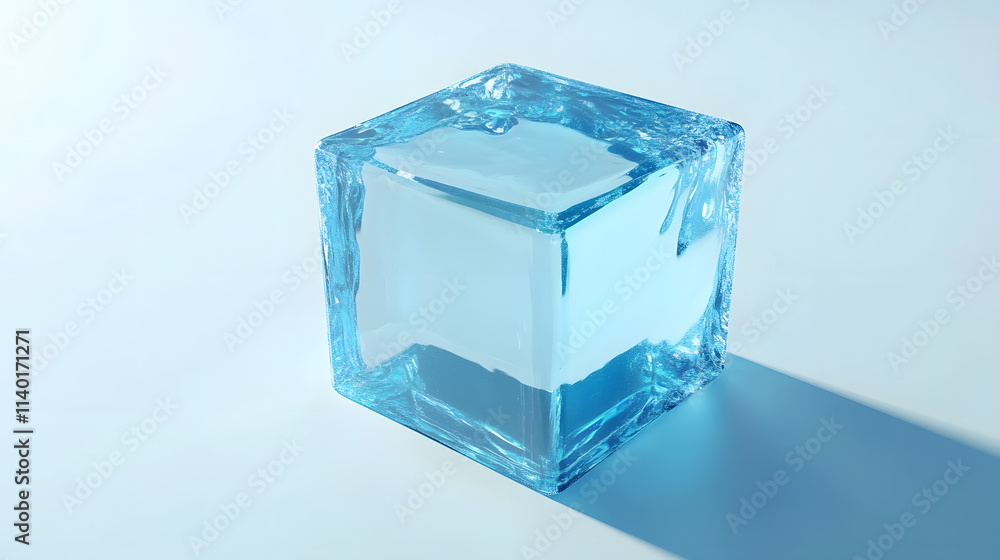 Poster 3d rendered transparent cube graphics with blue colors on a light background. illustration for digit