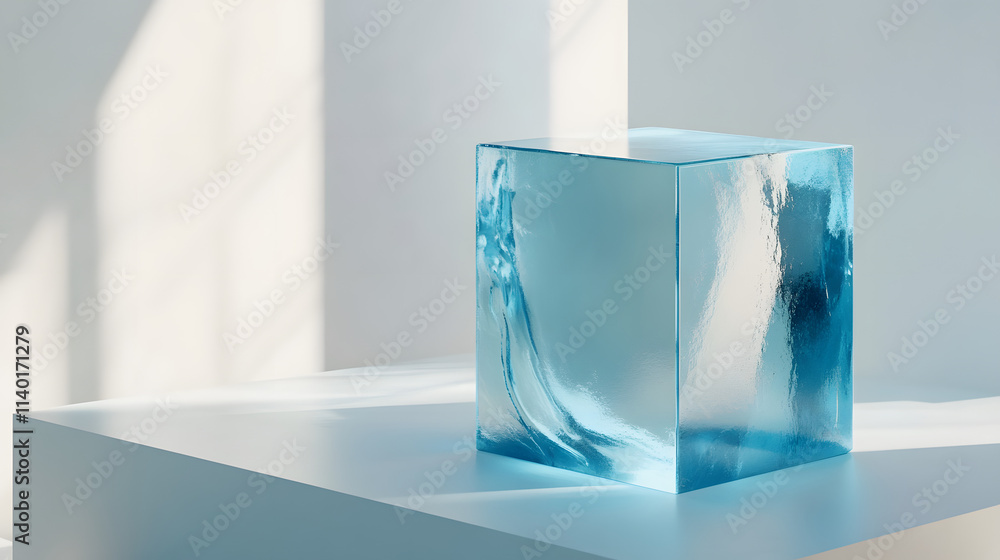 Poster 3d rendered transparent cube graphics with blue colors on a light background. illustration for digit