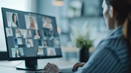 Manager remotely onboarding a new team member with a close-up on the welcoming video call and the onboarding materials showcasing the adaptation of traditional practices to remote environments