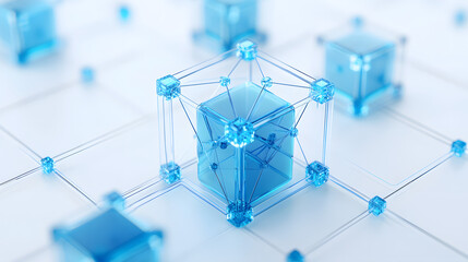 
3D rendered transparent cube graphics with blue colors on a light background. Illustration for digital concept or geometry. Visualization for modern perspectives and networks.