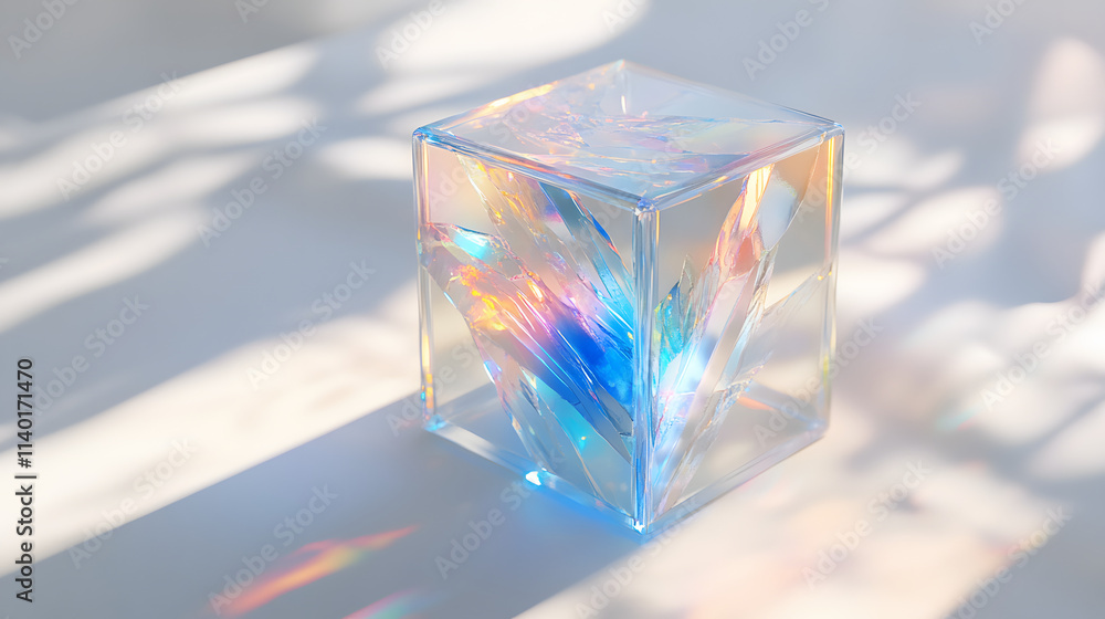 Poster 3d rendered transparent cube graphics with blue colors on a light background. illustration for digit