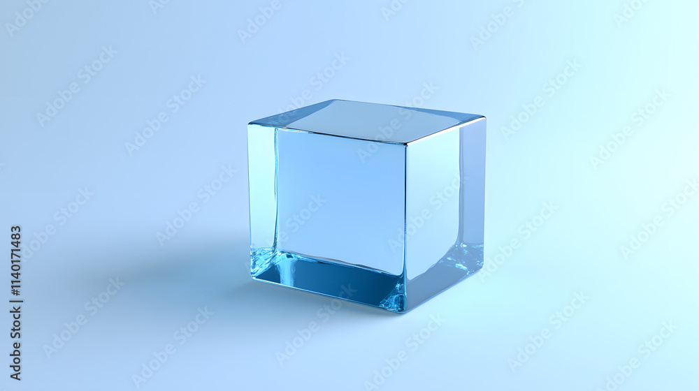 Poster 3d rendered transparent cube graphics with blue colors on a light background. illustration for digit
