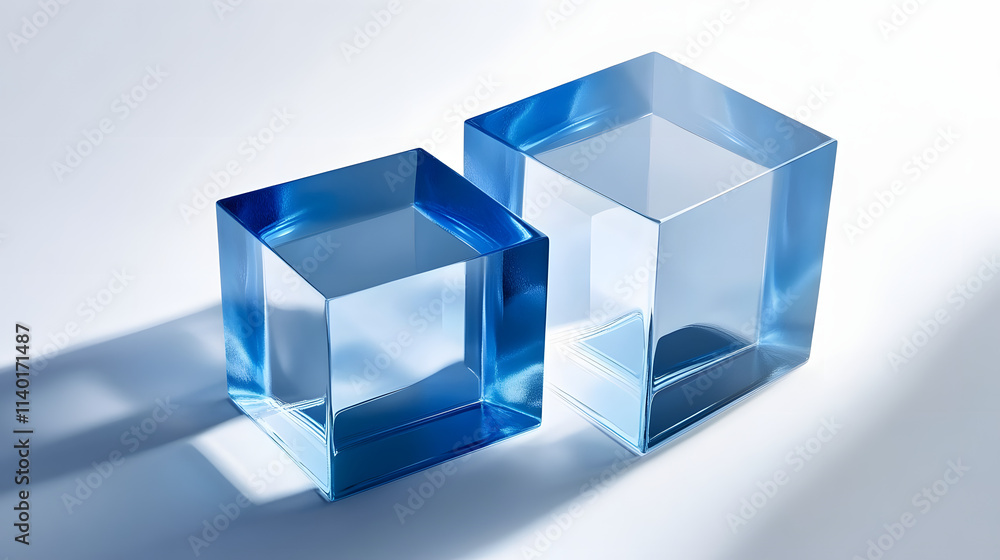 Poster 3d rendered transparent cube graphics with blue colors on a light background. illustration for digit