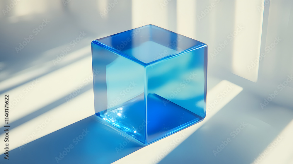 Poster 3d rendered transparent cube graphics with blue colors on a light background. illustration for digit