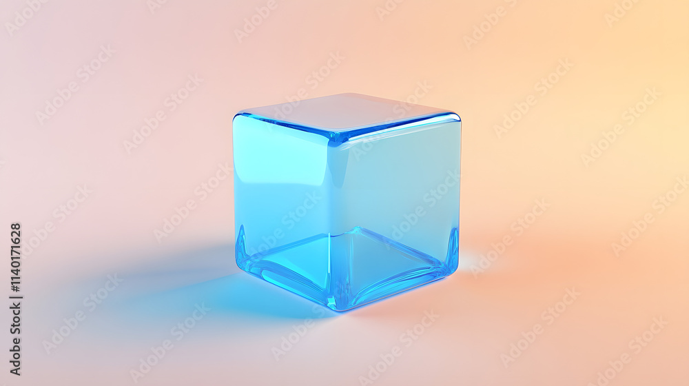 Poster 3d rendered transparent cube graphics with blue colors on a light background. illustration for digit