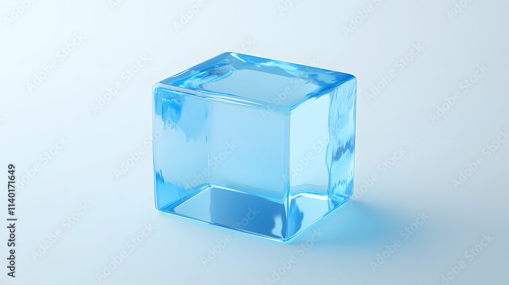 Poster 3d rendered transparent cube graphics with blue colors on a light background. illustration for digit