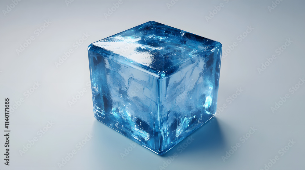 Poster 3d rendered transparent cube graphics with blue colors on a light background. illustration for digit