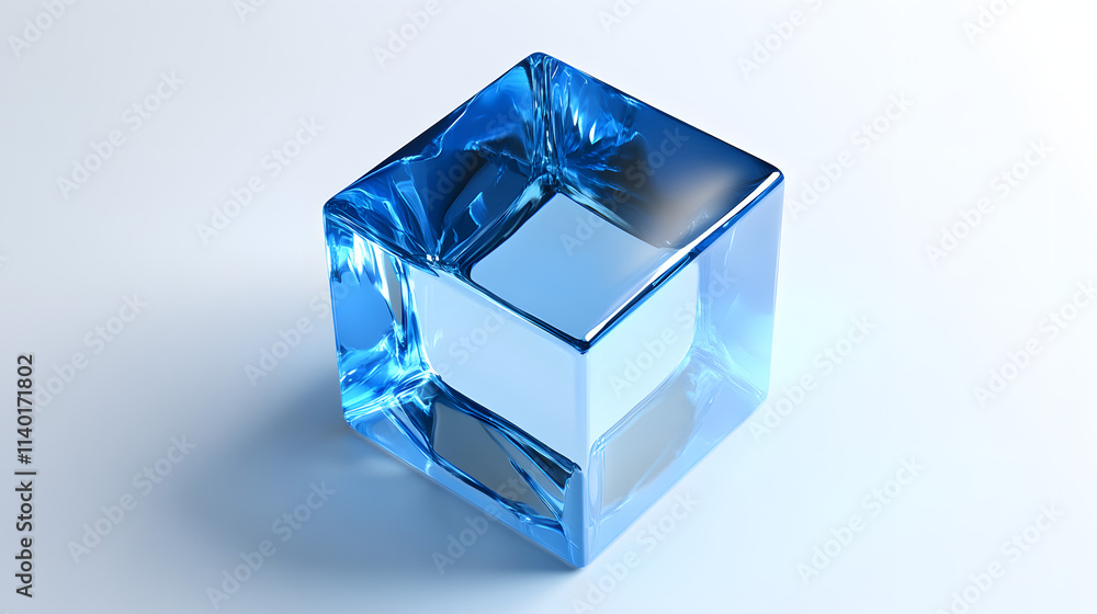 Poster 3d rendered transparent cube graphics with blue colors on a light background. illustration for digit