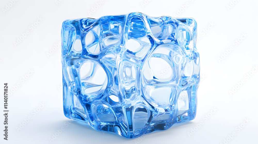 Poster 3d rendered transparent cube graphics with blue colors on a light background. illustration for digit