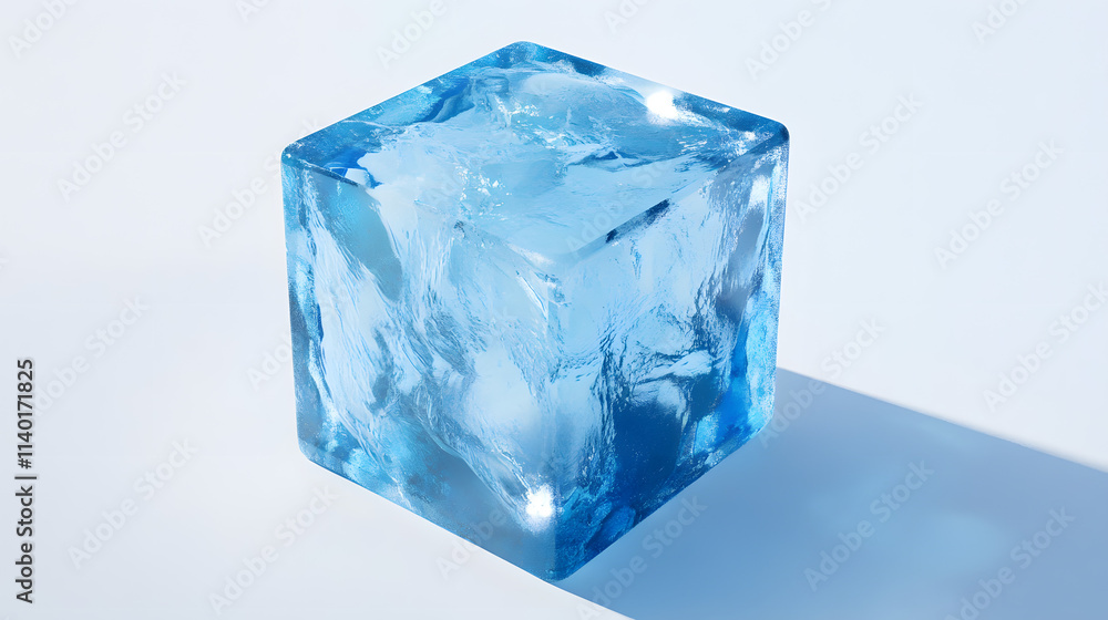 Poster 3d rendered transparent cube graphics with blue colors on a light background. illustration for digit