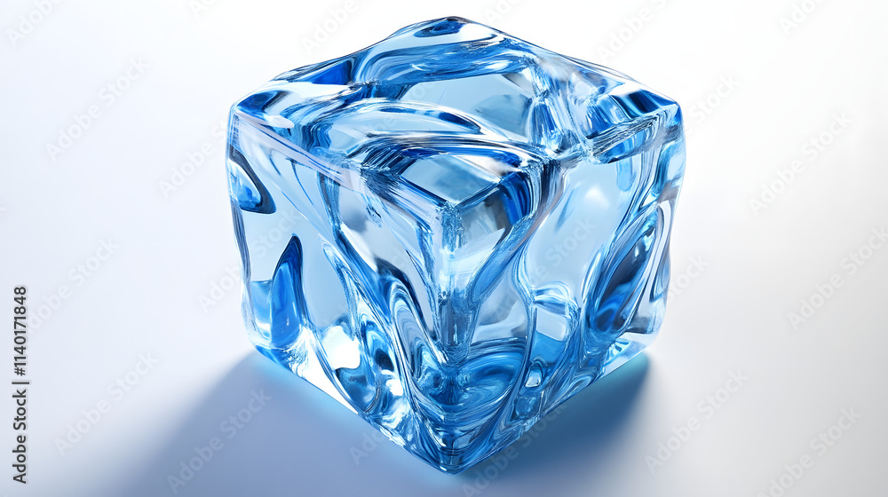 Poster 3d rendered transparent cube graphics with blue colors on a light background. illustration for digit