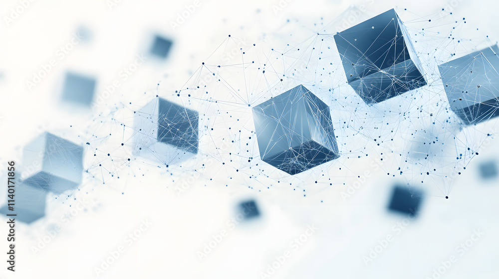 Poster 3d rendered transparent cube graphics with blue colors on a light background. illustration for digit