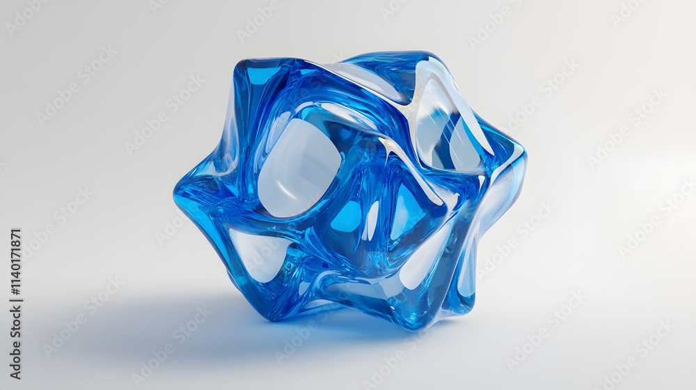 Poster 3d rendered transparent cube graphics with blue colors on a light background. illustration for digit