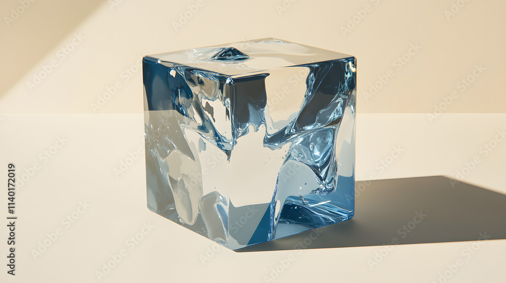 Poster 3d rendered transparent cube graphics with blue colors on a light background. illustration for digit
