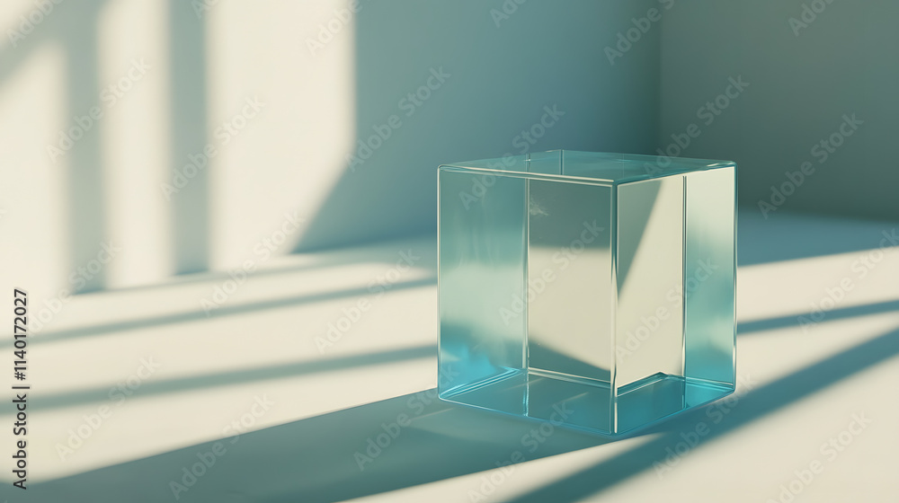 Poster 3d rendered transparent cube graphics with blue colors on a light background. illustration for digit