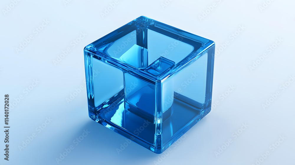 Poster 3d rendered transparent cube graphics with blue colors on a light background. illustration for digit
