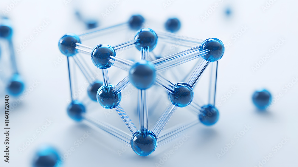 Poster 3d rendered transparent cube graphics with blue colors on a light background. illustration for digit