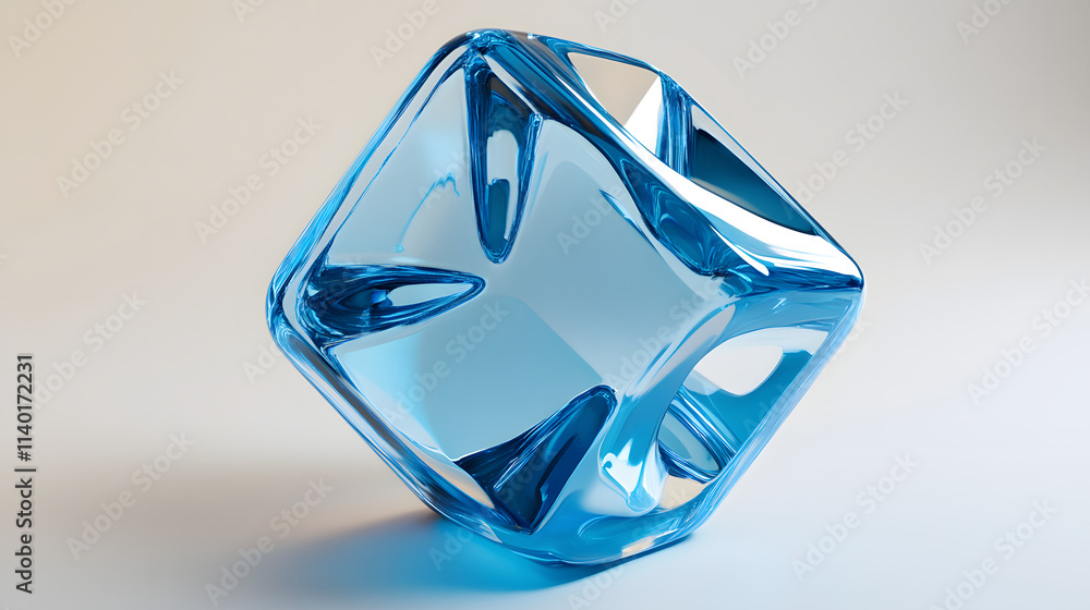 Poster 3d rendered transparent cube graphics with blue colors on a light background. illustration for digit