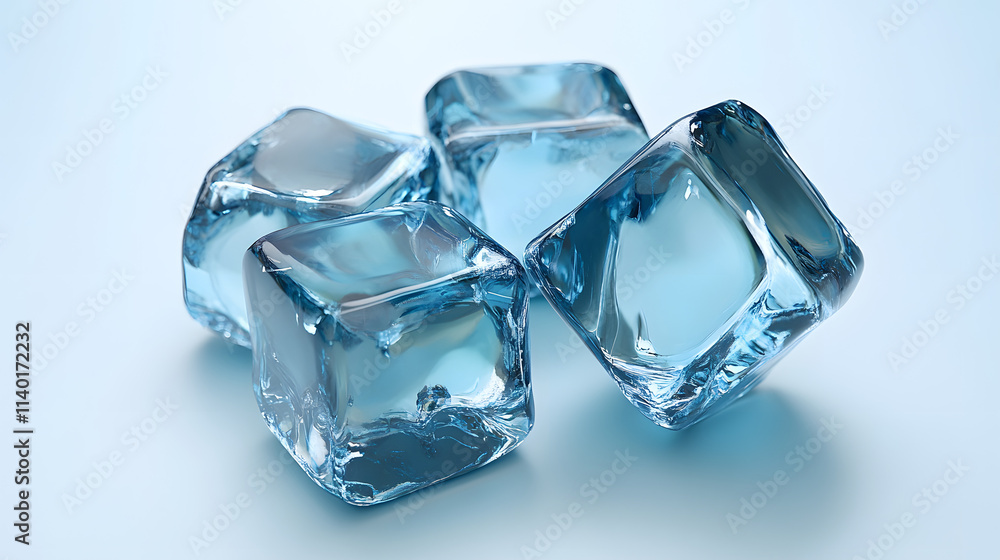 Poster 3d rendered transparent cube graphics with blue colors on a light background. illustration for digit