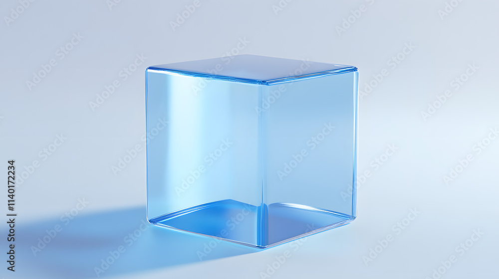 Poster 3d rendered transparent cube graphics with blue colors on a light background. illustration for digit