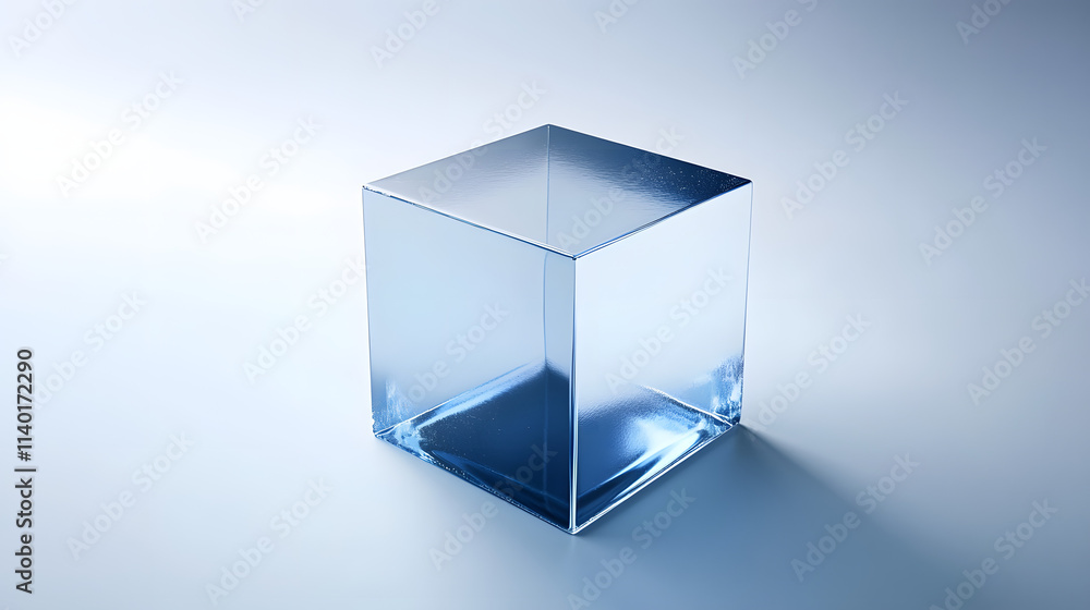 Poster 3d rendered transparent cube graphics with blue colors on a light background. illustration for digit