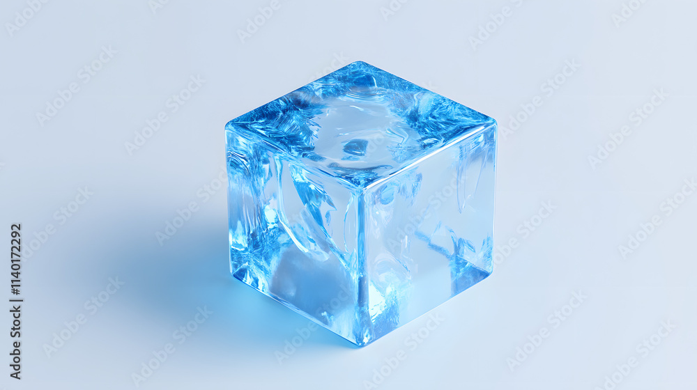 Poster 3d rendered transparent cube graphics with blue colors on a light background. illustration for digit