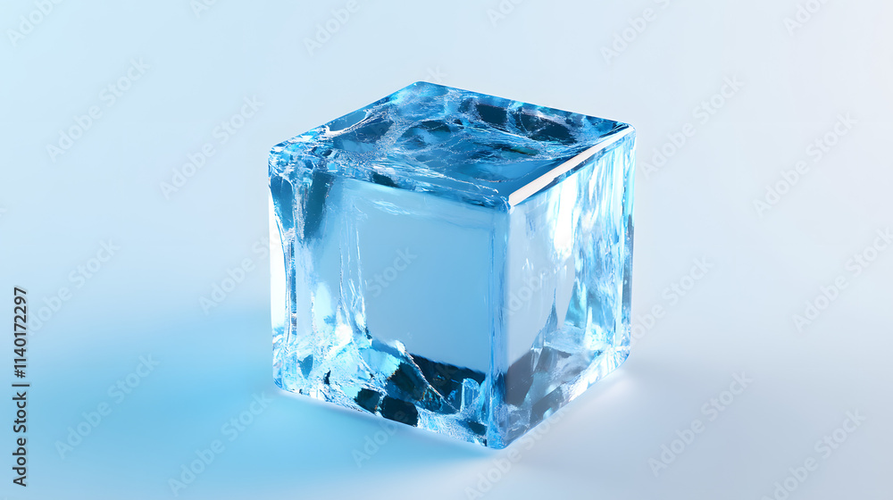 Poster 3d rendered transparent cube graphics with blue colors on a light background. illustration for digit