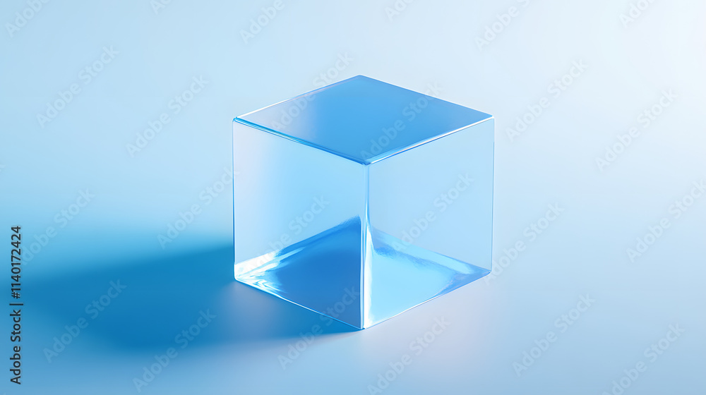 Poster 3d rendered transparent cube graphics with blue colors on a light background. illustration for digit
