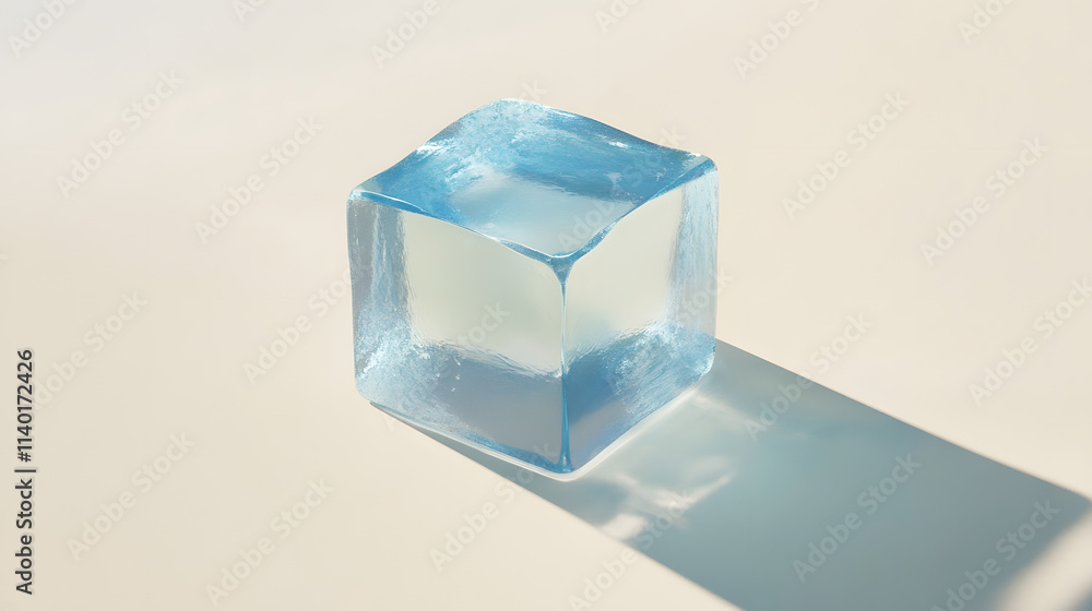 Poster 3d rendered transparent cube graphics with blue colors on a light background. illustration for digit