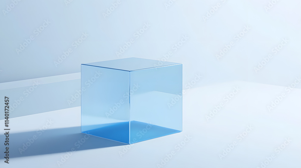 Poster 3d rendered transparent cube graphics with blue colors on a light background. illustration for digit