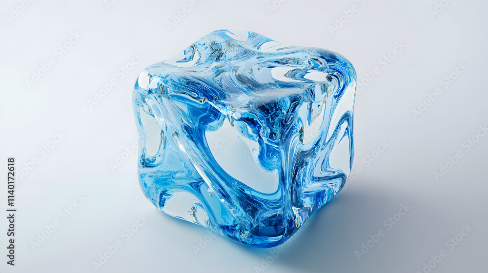 Poster 3d rendered transparent cube graphics with blue colors on a light background. illustration for digit