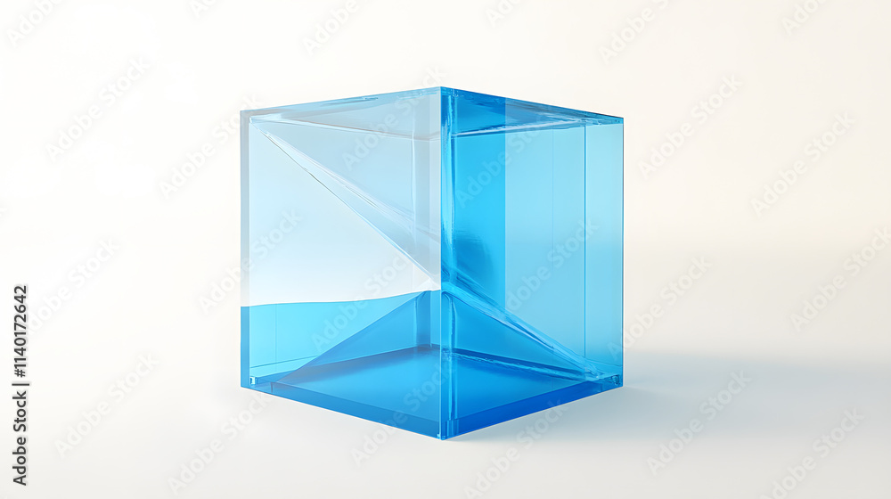 Poster 3d rendered transparent cube graphics with blue colors on a light background. illustration for digit