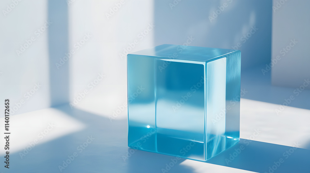 Poster 3d rendered transparent cube graphics with blue colors on a light background. illustration for digit