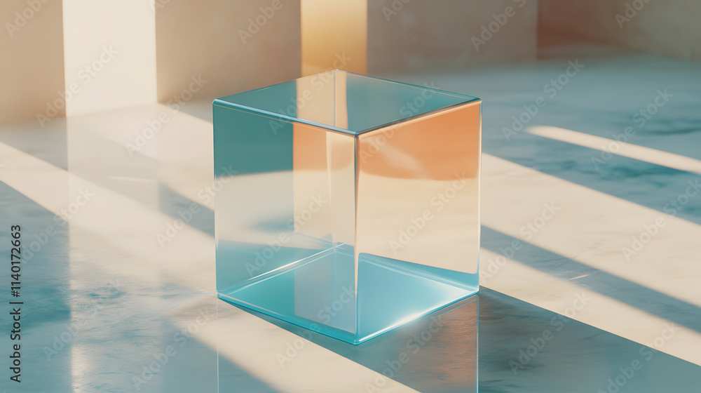 Aufkleber 3d rendered transparent cube graphics with blue colors on a light background. illustration for digit
