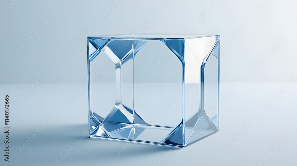 Poster 3d rendered transparent cube graphics with blue colors on a light background. illustration for digit