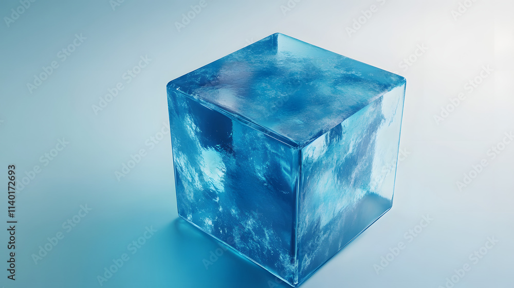 Poster 3d rendered transparent cube graphics with blue colors on a light background. illustration for digit