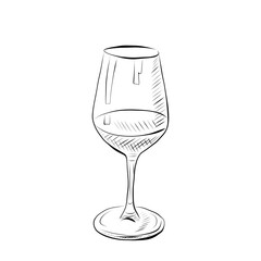 Line Drawing. Line Art - Wine Glass. Vector Minimal Design